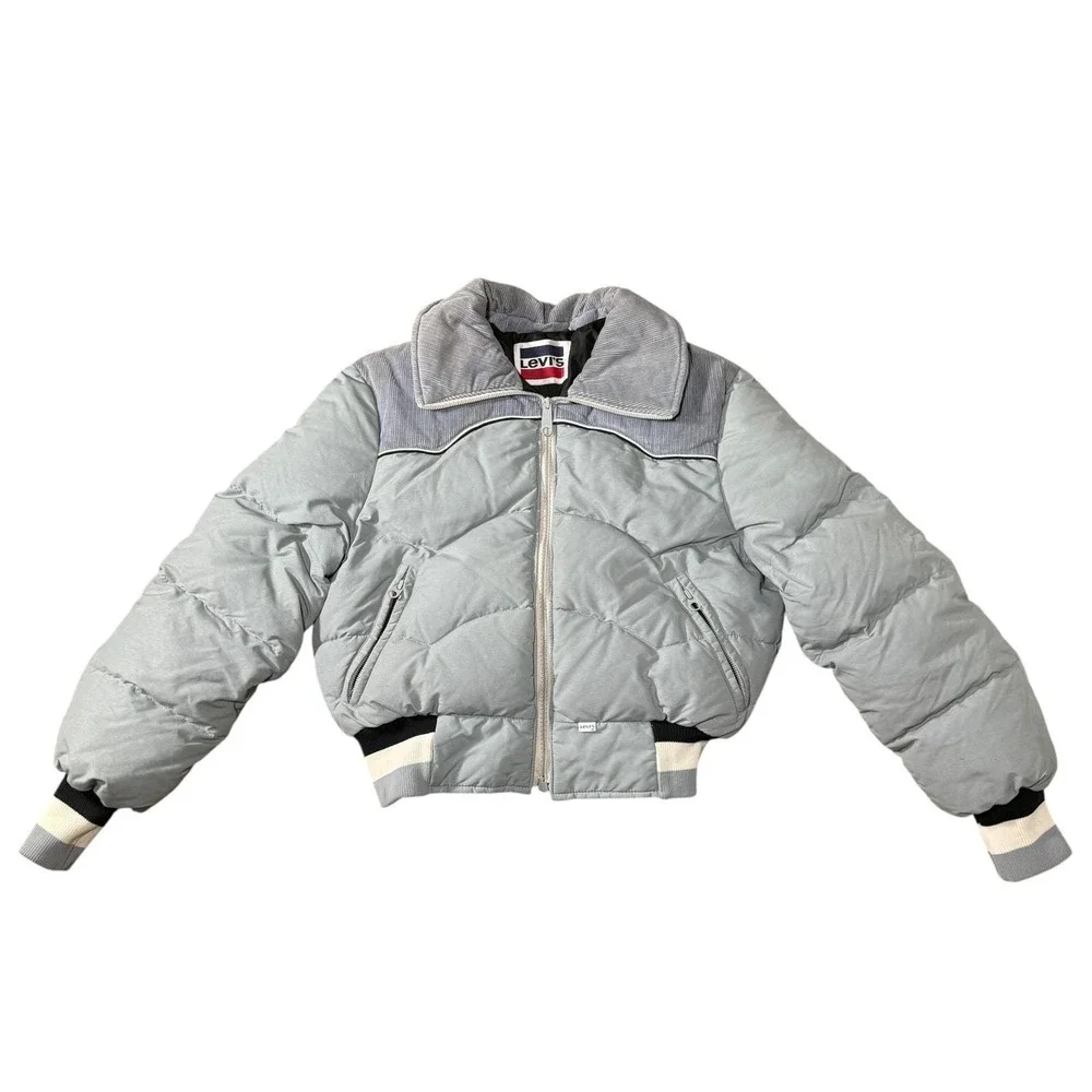 Levis Down Jacket Mens Small Blue Vintage 70s Puffer Corduroy Bomber Talon Zip